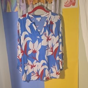 Liz Claiborne Blue and Red Floral Blouse